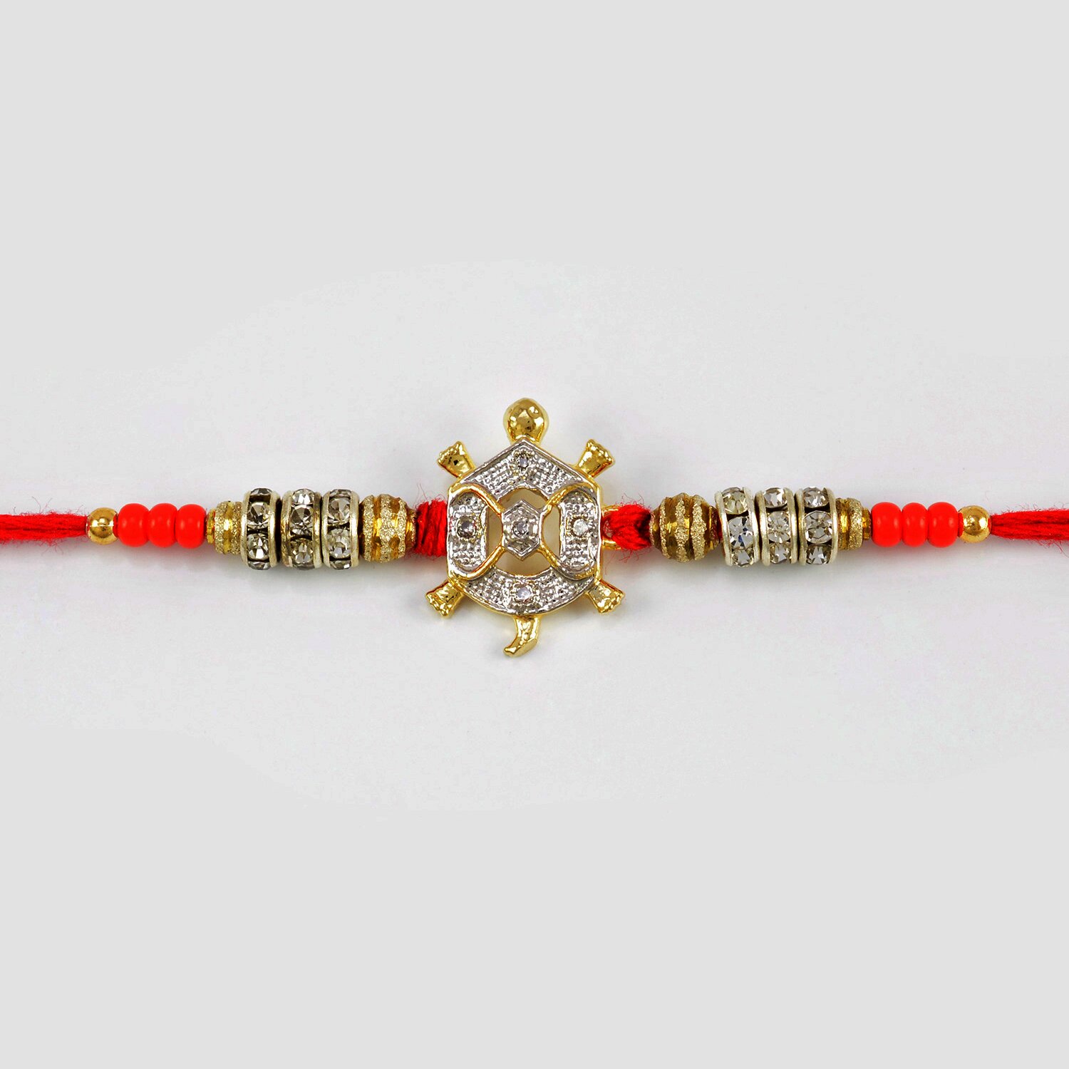 Fortunate AD Work Golden Turtle Diamond Beads Rakhi