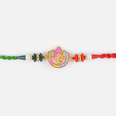 Beautiful Multicolor Ganesha Rakhi with Silver Pearls