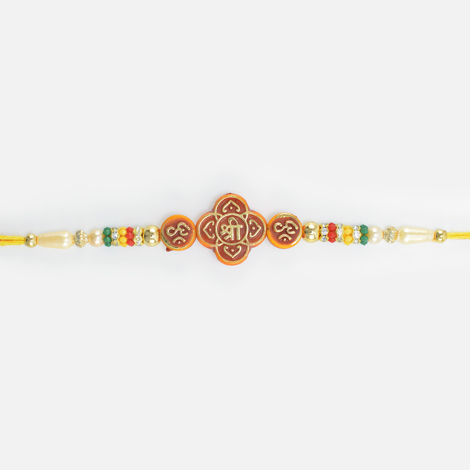 Shri Written in Hindi Flower Shape Colorful Beads Divine Rakhi for Brother