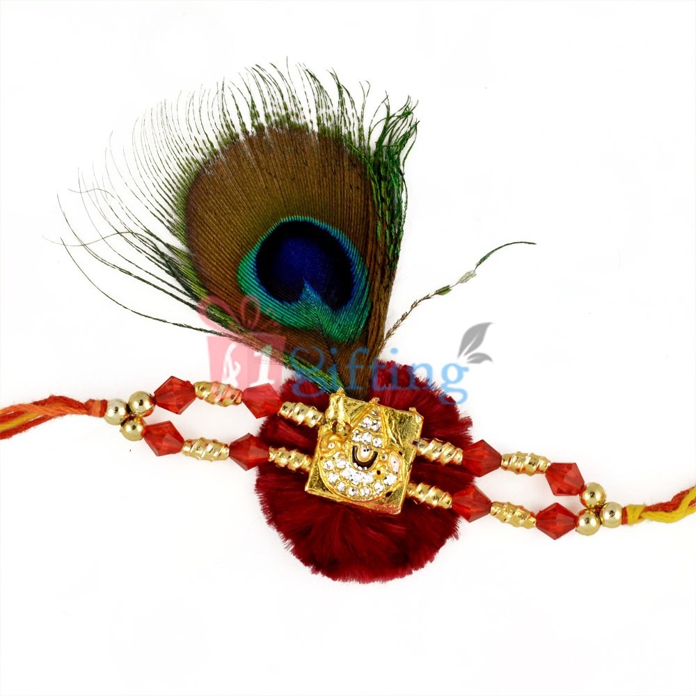 Peacock Feather Special Designer Rakhi for Brother with Beads