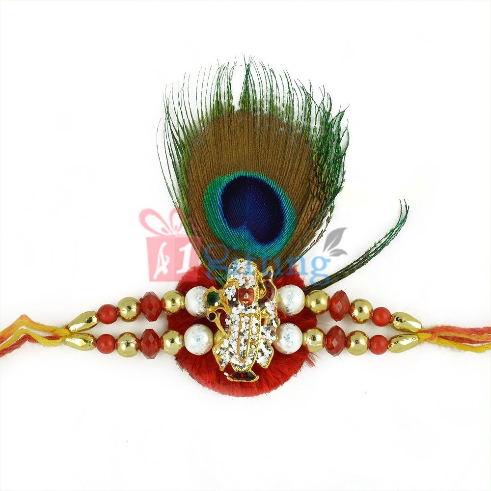 Shri Nath Ji Special Peacock Feather Designer Mauli Rakhi