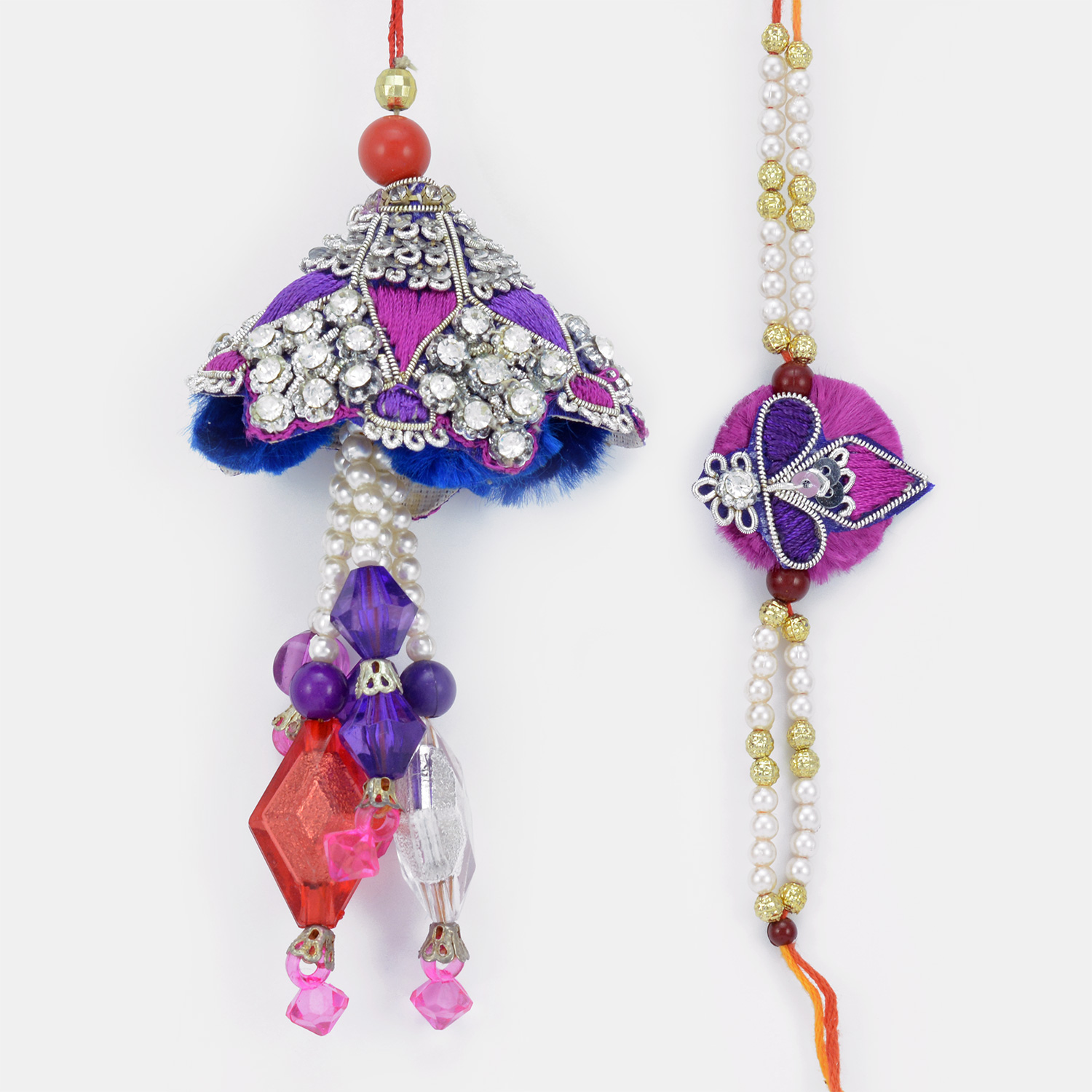 Beautiful Crystal Beads Pearl Diamond Rakhis for Bhaiya Bhabhi