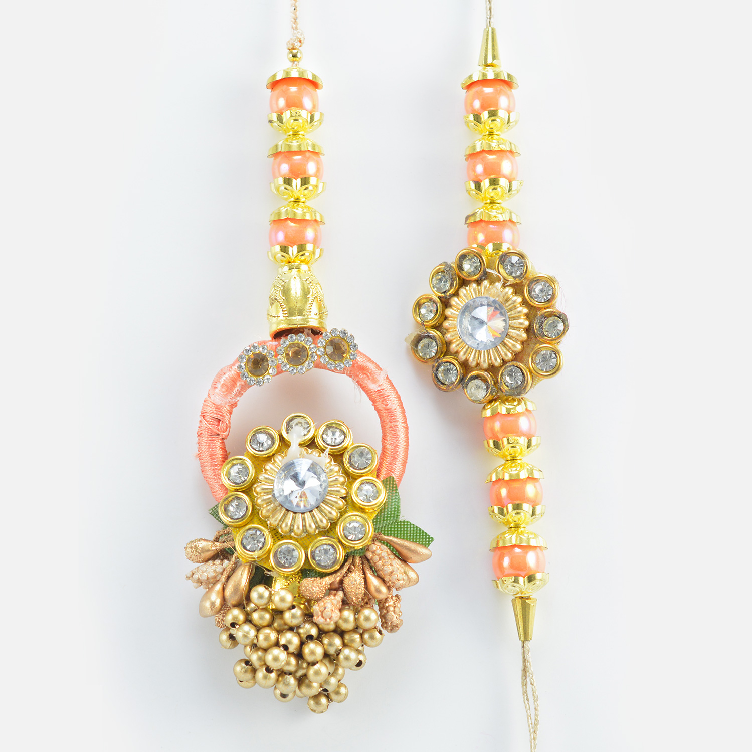 Heavy Design Magnificent Looking Awesome Rich Looking Pair of Rakhis for Bhaiya and Bhabhi