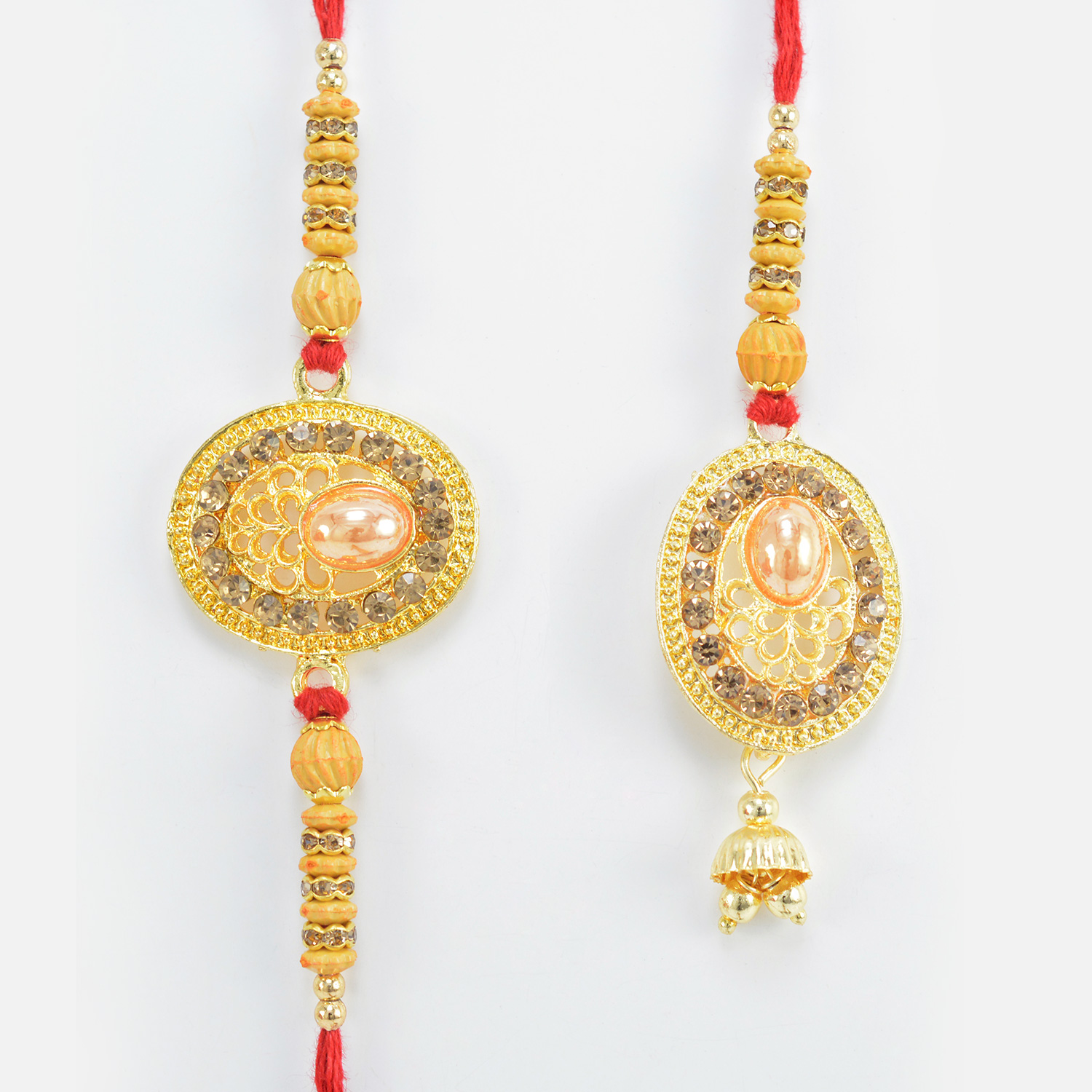 Pearl and Jewel Studded on Golden Design Rakhis for Brother and Bhabhi