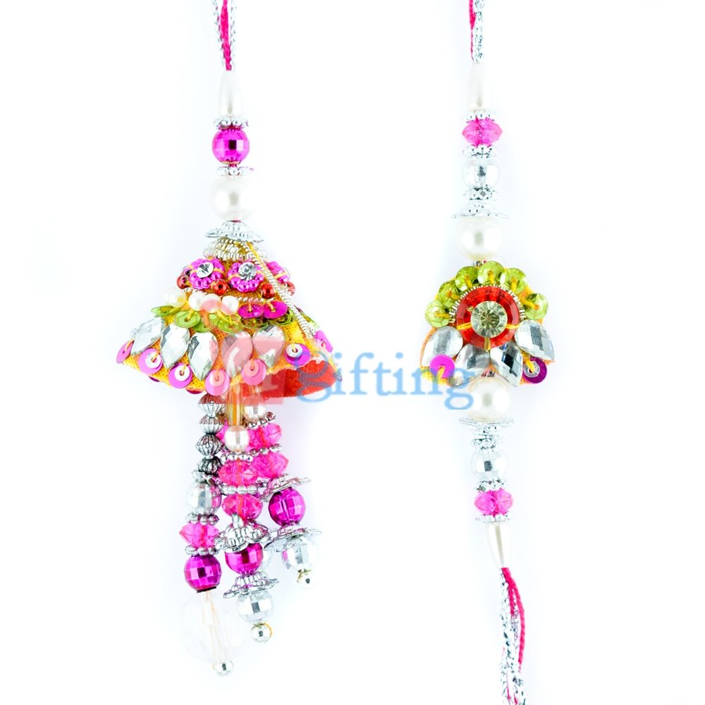 Fabulous Multi-color Beauty of Stones and Pearls Rakhi Set