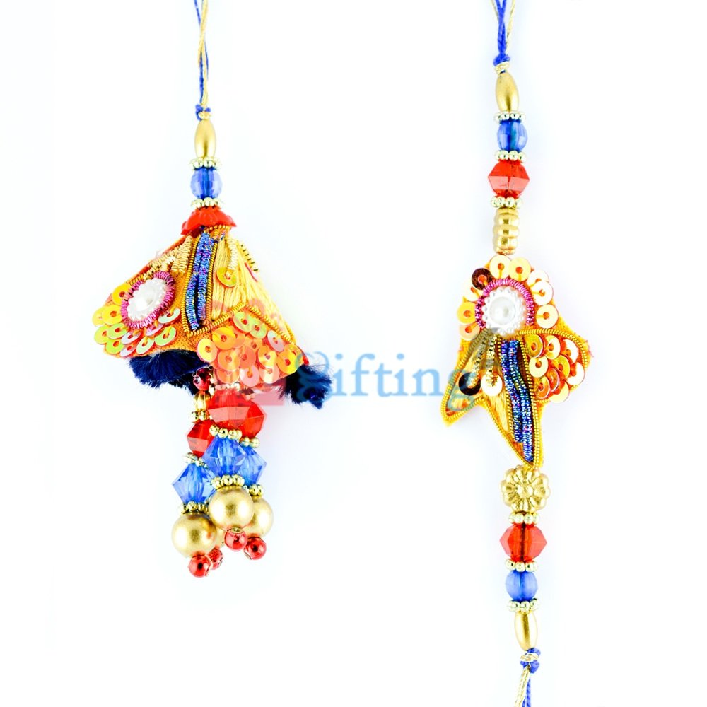 Multi color Jewels Zari Beaded Rakhi for Bhaiya and Bhabhi