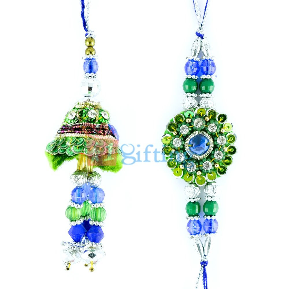 Jewels and Colorful Zardozi work Beautiful Rakhi Set