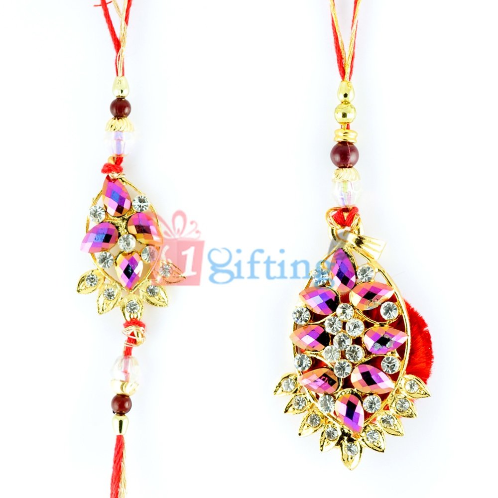 Attractive Cut Shaped Colorful Gems Rakhi set