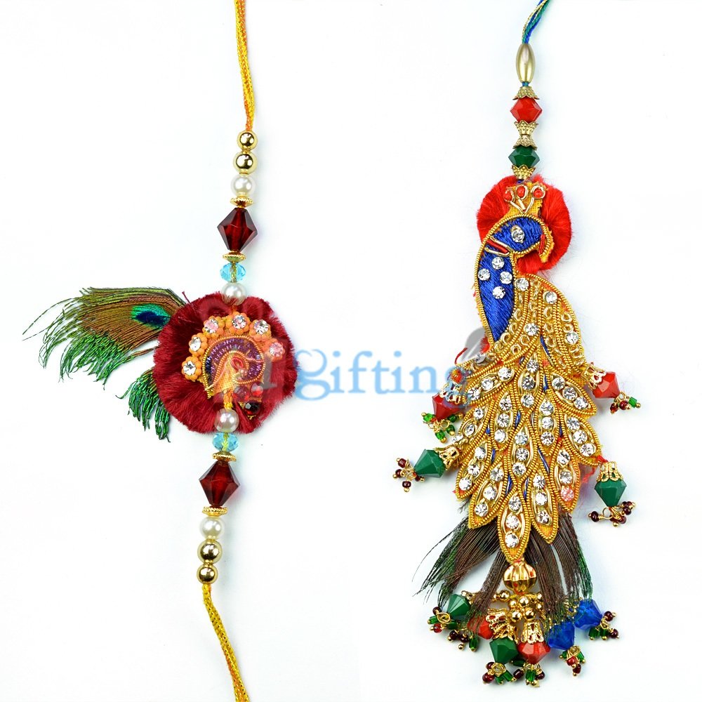 Marvelous Jewel Peafowl Zari Rakhis for Bhaiya Bhabhi