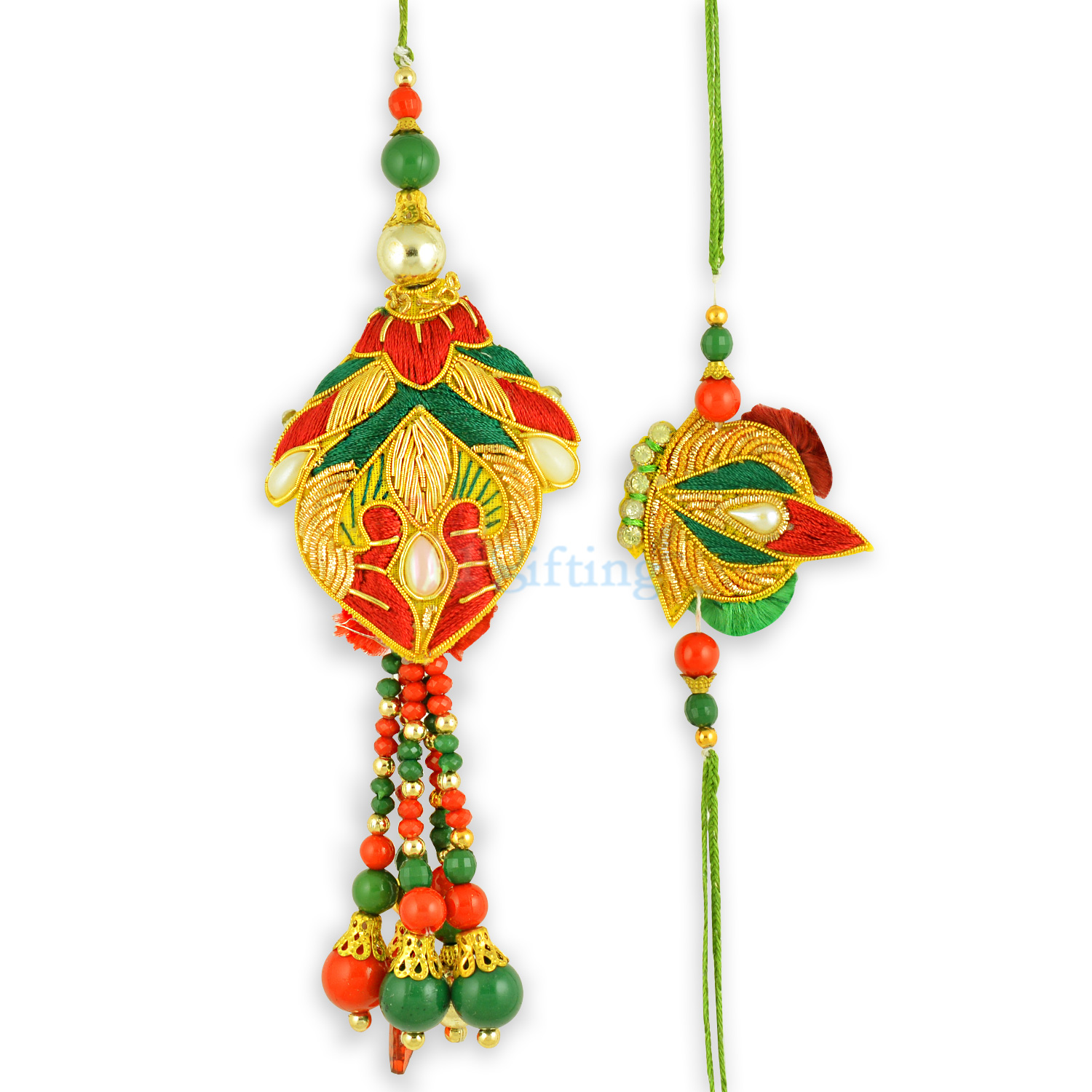 Amazing Leafy pattern Mauli Colored Designer BB Rakhi Set