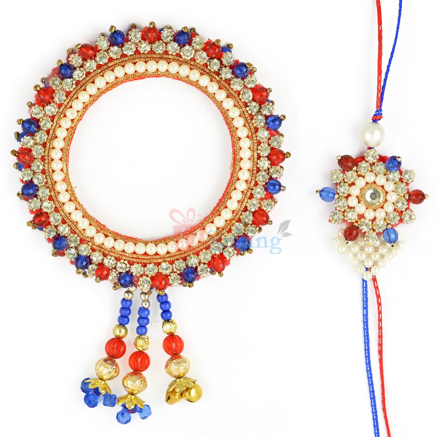 Amazing Pearl Diamond Brighten Beads Bhaiya Bhabhi Rakhi Set