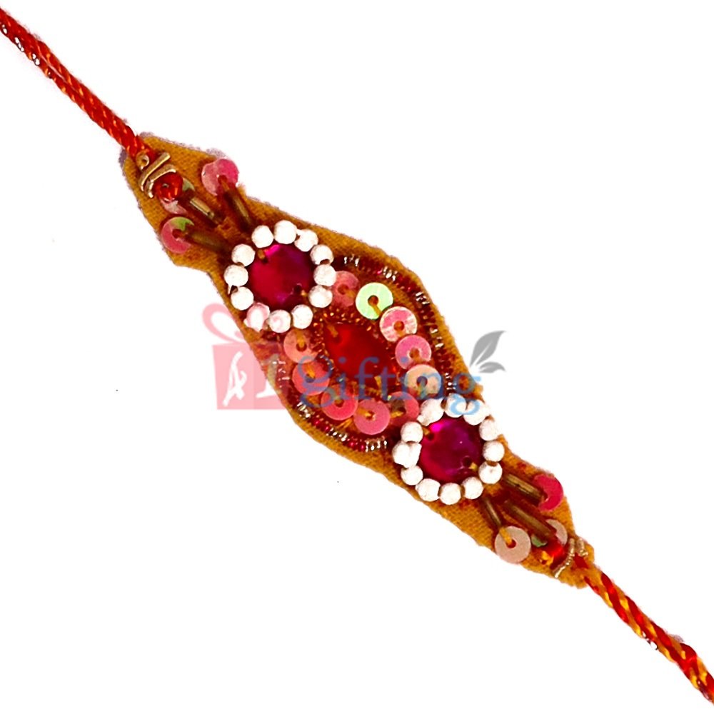 Glaring Beauty of Zardosi and Beads Beautiful Mauli Rakhi