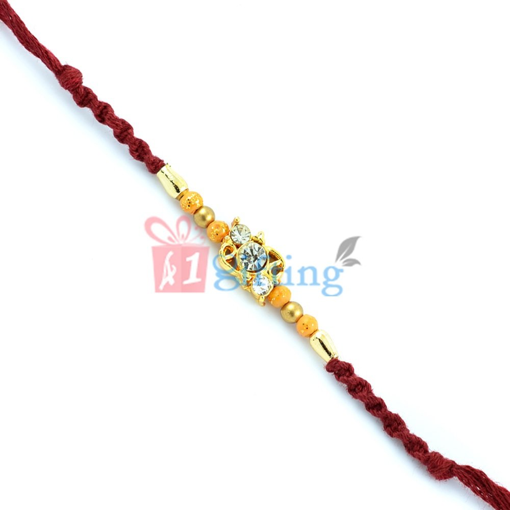 Simple yet Awesome 3 Jewels Golden Beads Rakhi