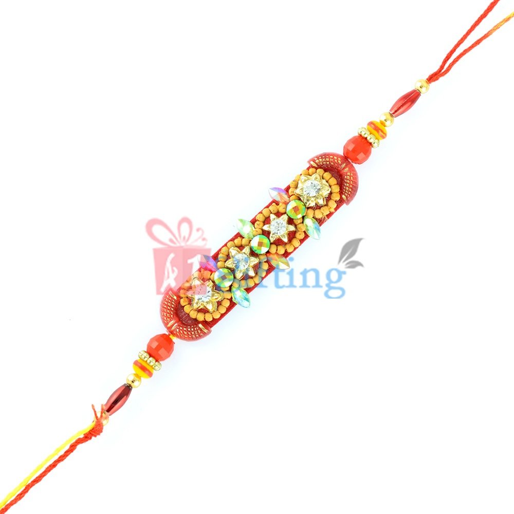 Majestic Floral Designer Beads Colorful Rakhi