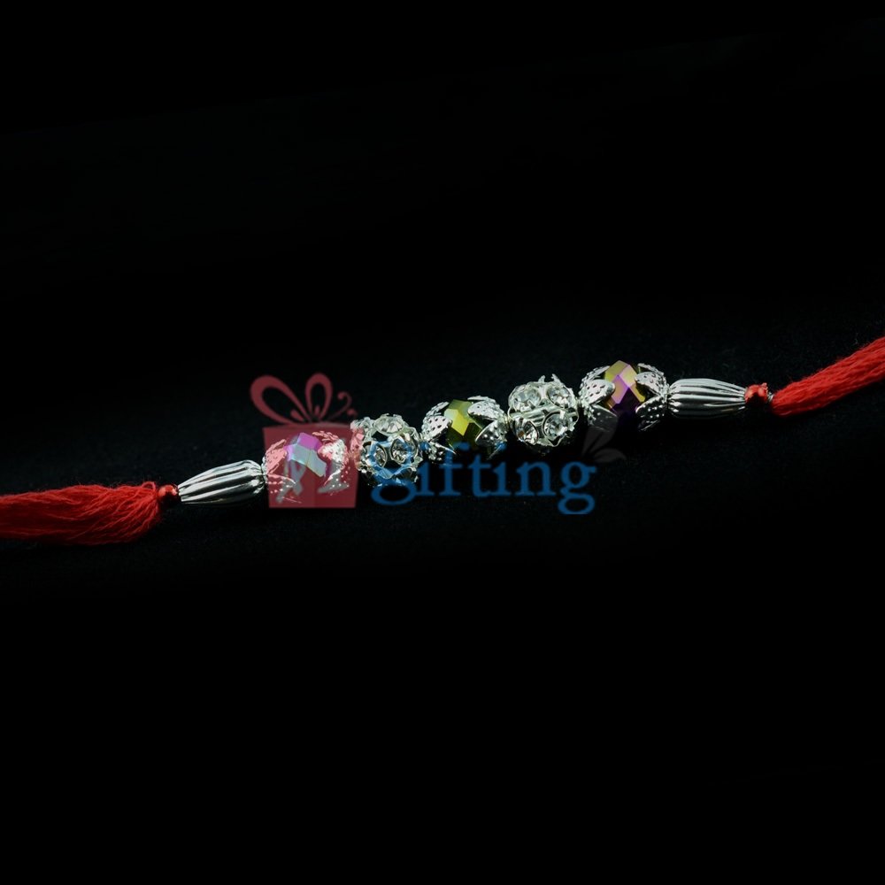Colorful Stones with Silver and Diamond Beads Rakhi