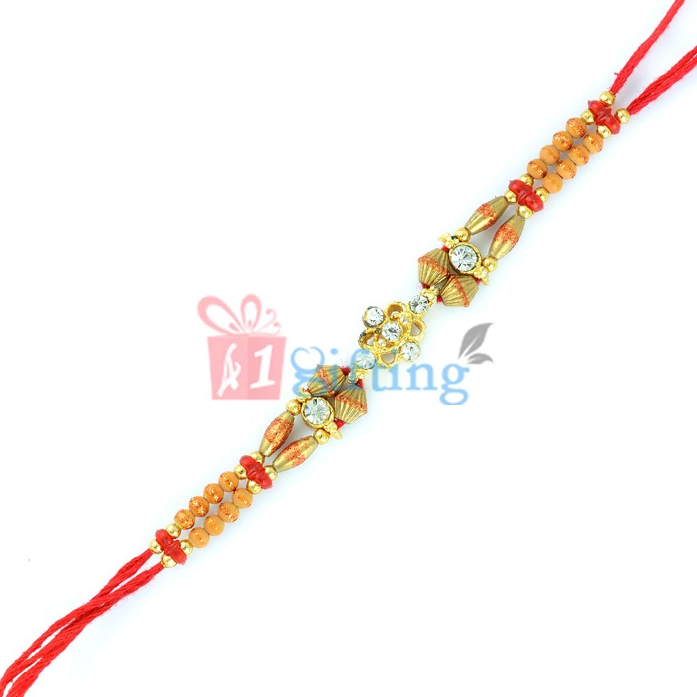 Dashing Diamond and Golden Color Beads Rakhi