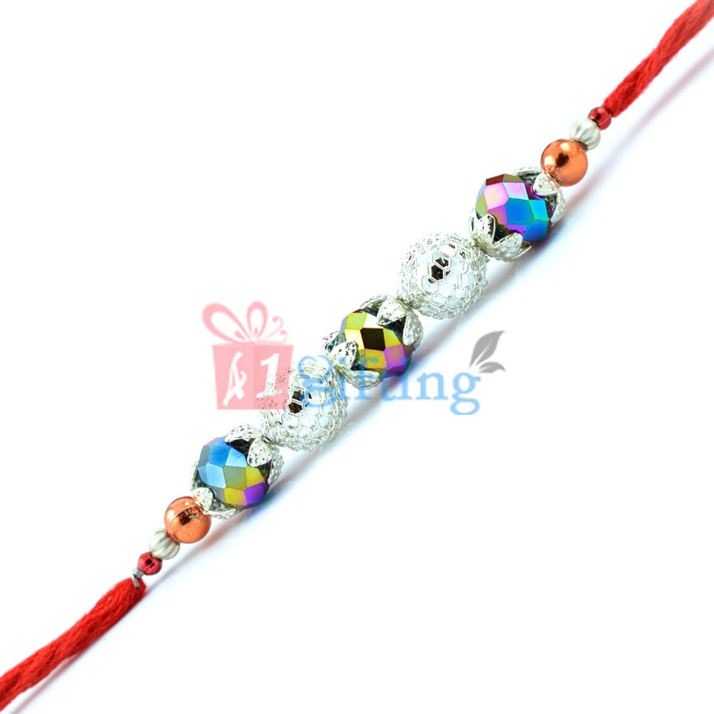 Designer Silver and Colorful Fancy Beads Rakhi