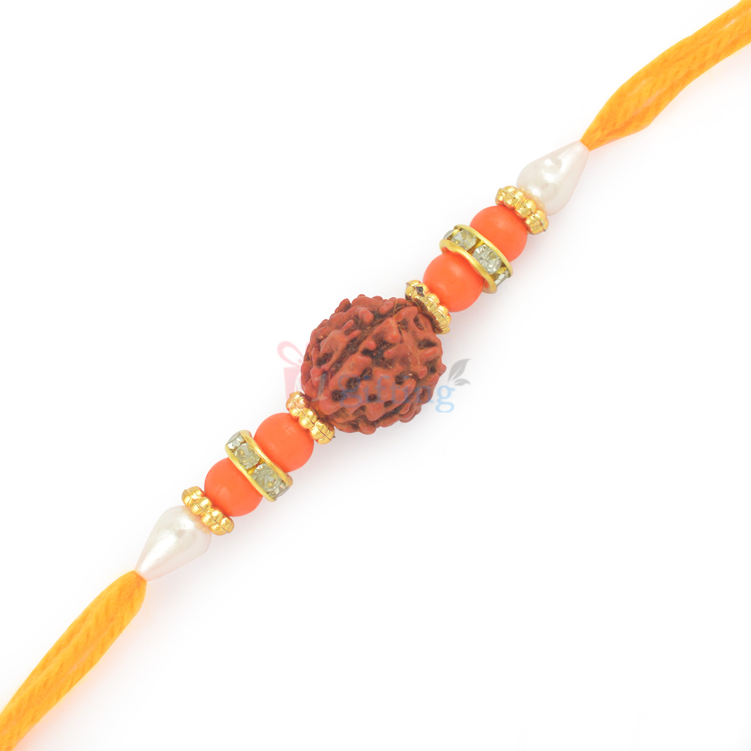 Orange Theme with Rudraksha Beads Rakhi