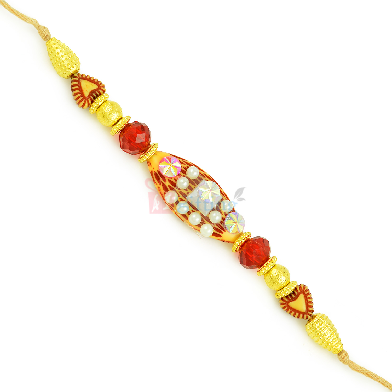 Funky Golden and Pearl Beads Rakhi