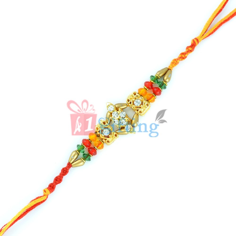 Glinting Diamonds in Colorful Beads Rakhi for Brother