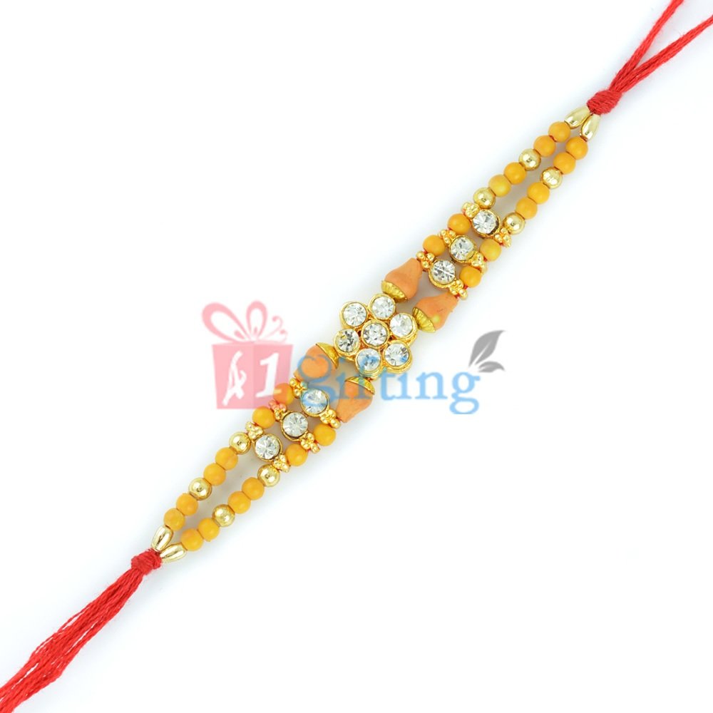 Enamelled Colorful Beads and Diamond Rakhi