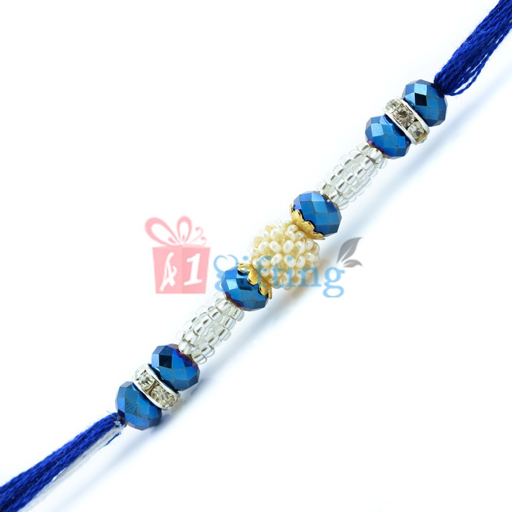 Prestige of Blue and Pearl Beads Rakhi for Brother