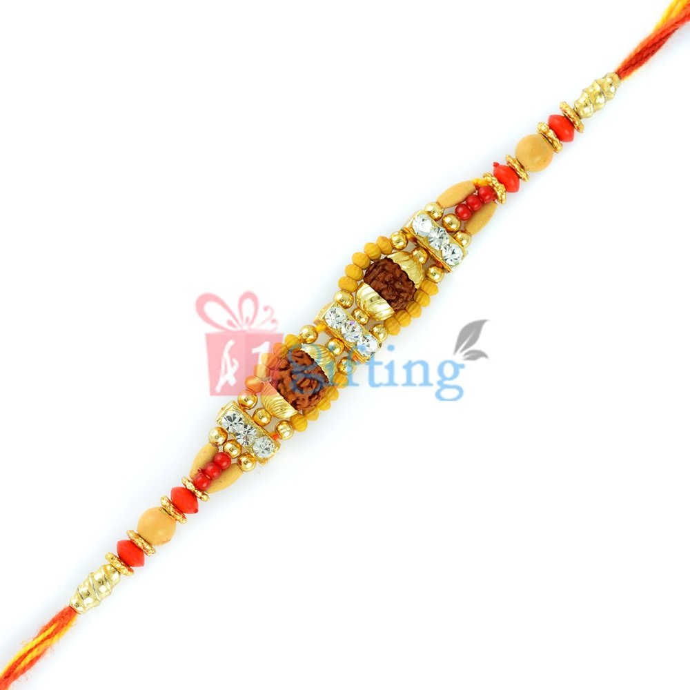 Conventional Rudraksh Special Golden and Color Beads Rakhi