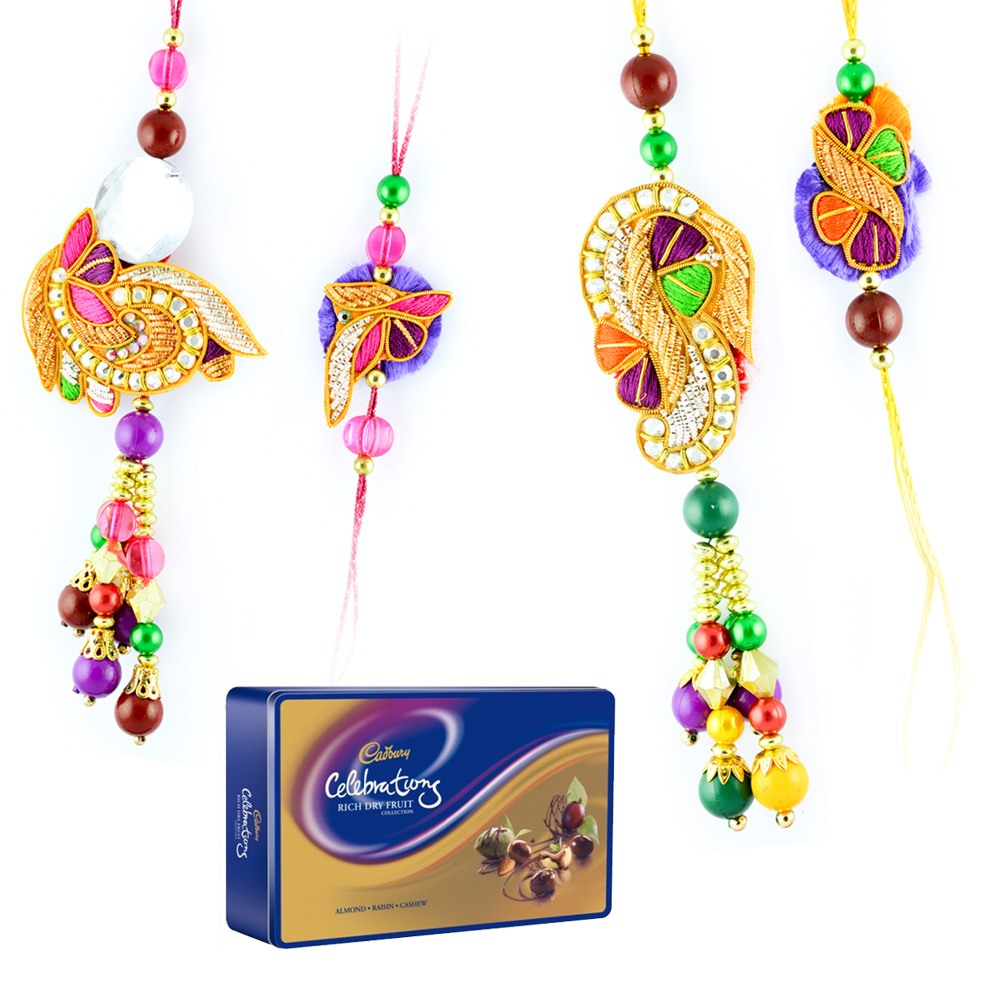 Cadbury Celebrations Rich Dry Fruit Tin Set with Beautiful 2 Set Bhaiya Bhabhi Rakhi