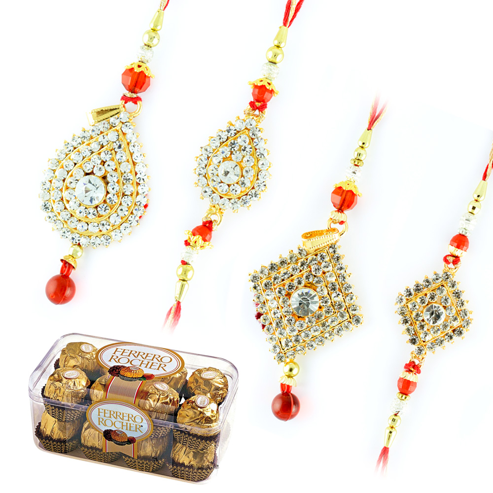 Royal Golden Diamond 2 Rakhi Pairs with 16 Pcs Yummy Ferrero Chocolates