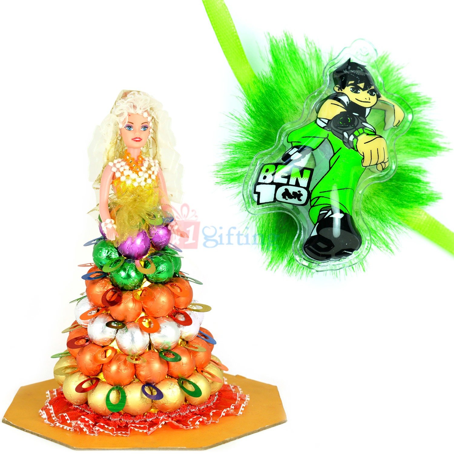 Chocolate Barbie Doll with Ben10 Rakhi for Kids