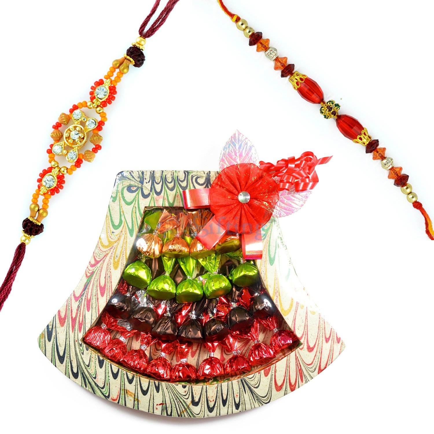 Two Beads Rakhi with Chocolate Bouquet