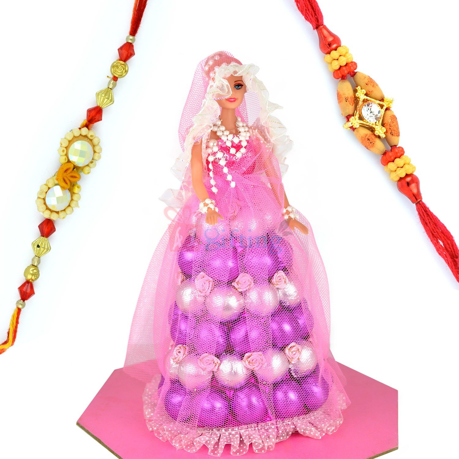 Two Rakhi with Chocolate Barbie Doll Gift for Brother