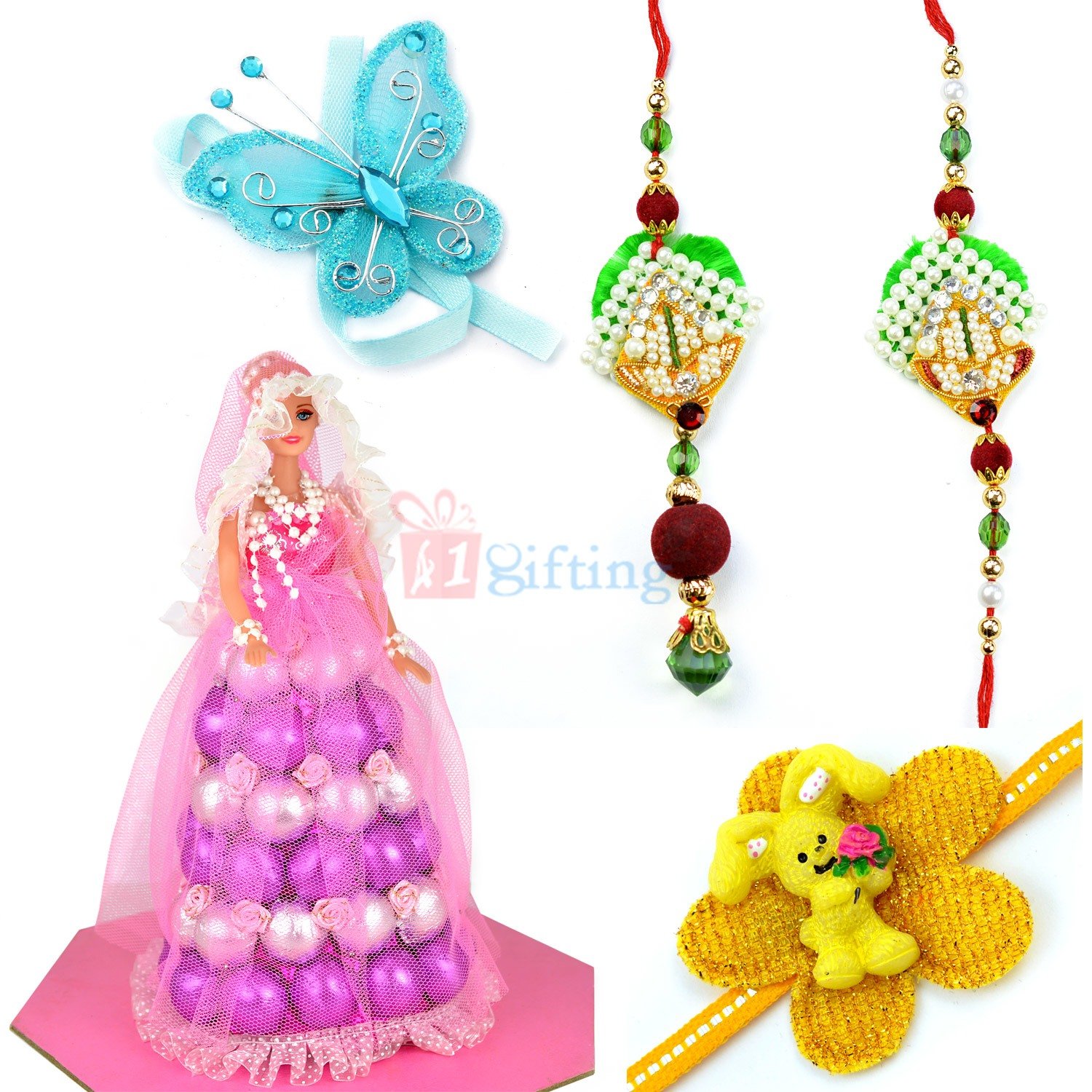Marvellous Pair with 2 Kids Rakhis and Chocolate Doll