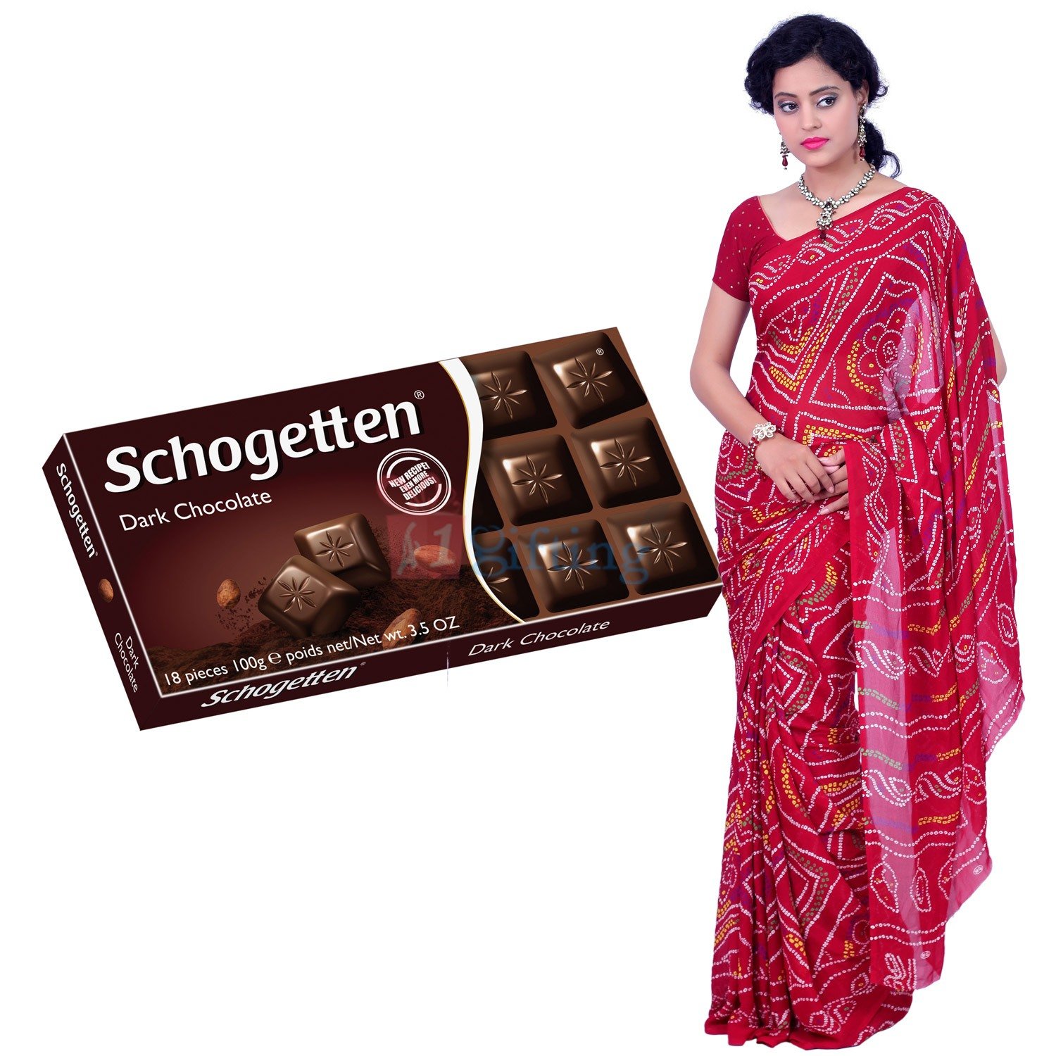 Bandhej Saree with Dark Chocolate