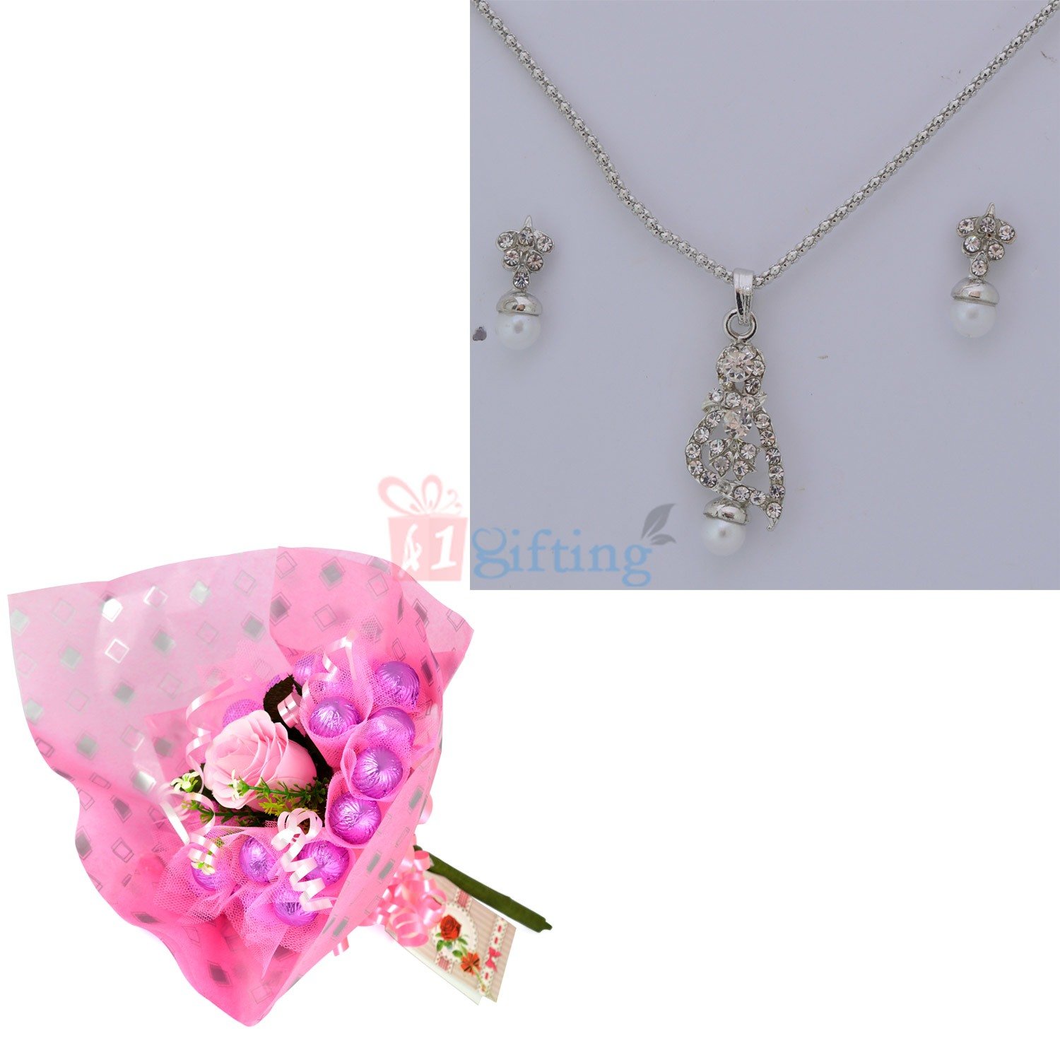 Diamond Pearl Jewellery with Chocolate Bouquet