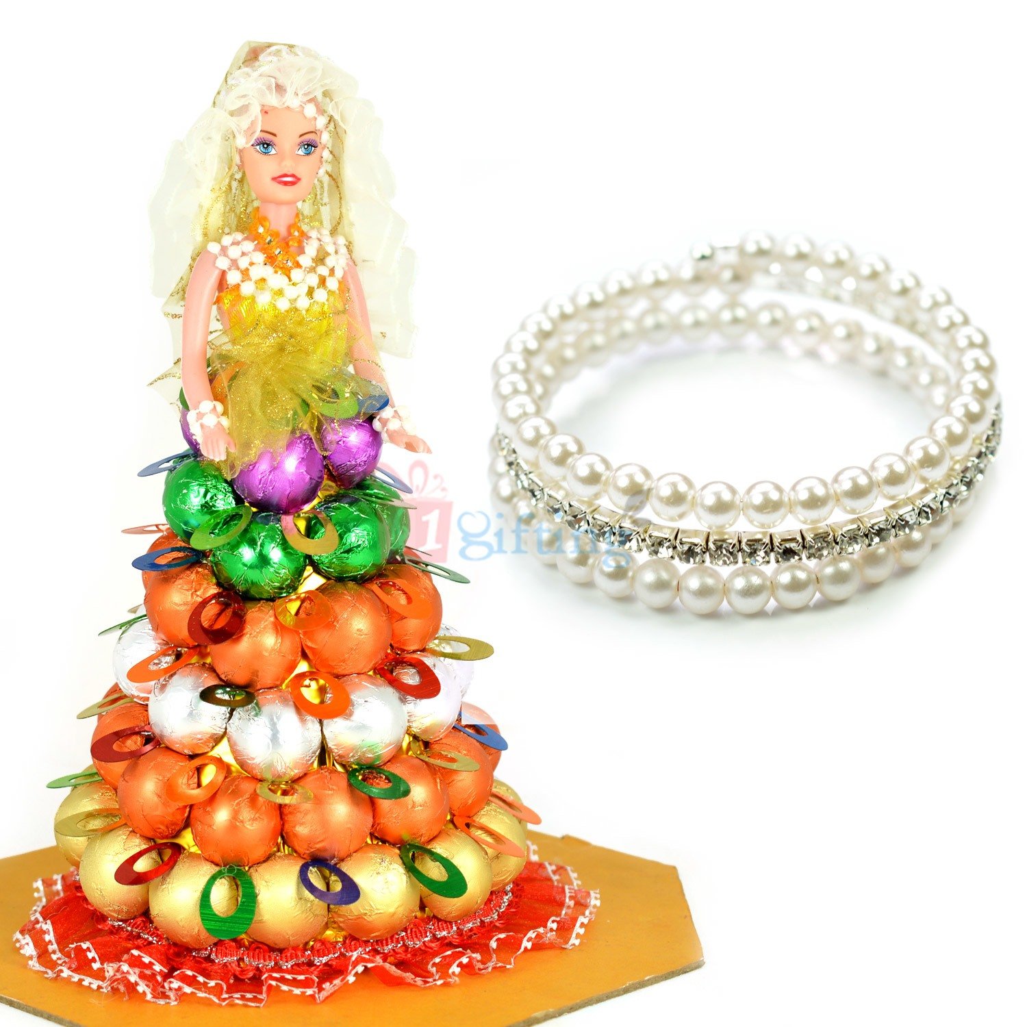 Beautiful Pearl Diamond Spiral Bracelet with Doll Chocolate