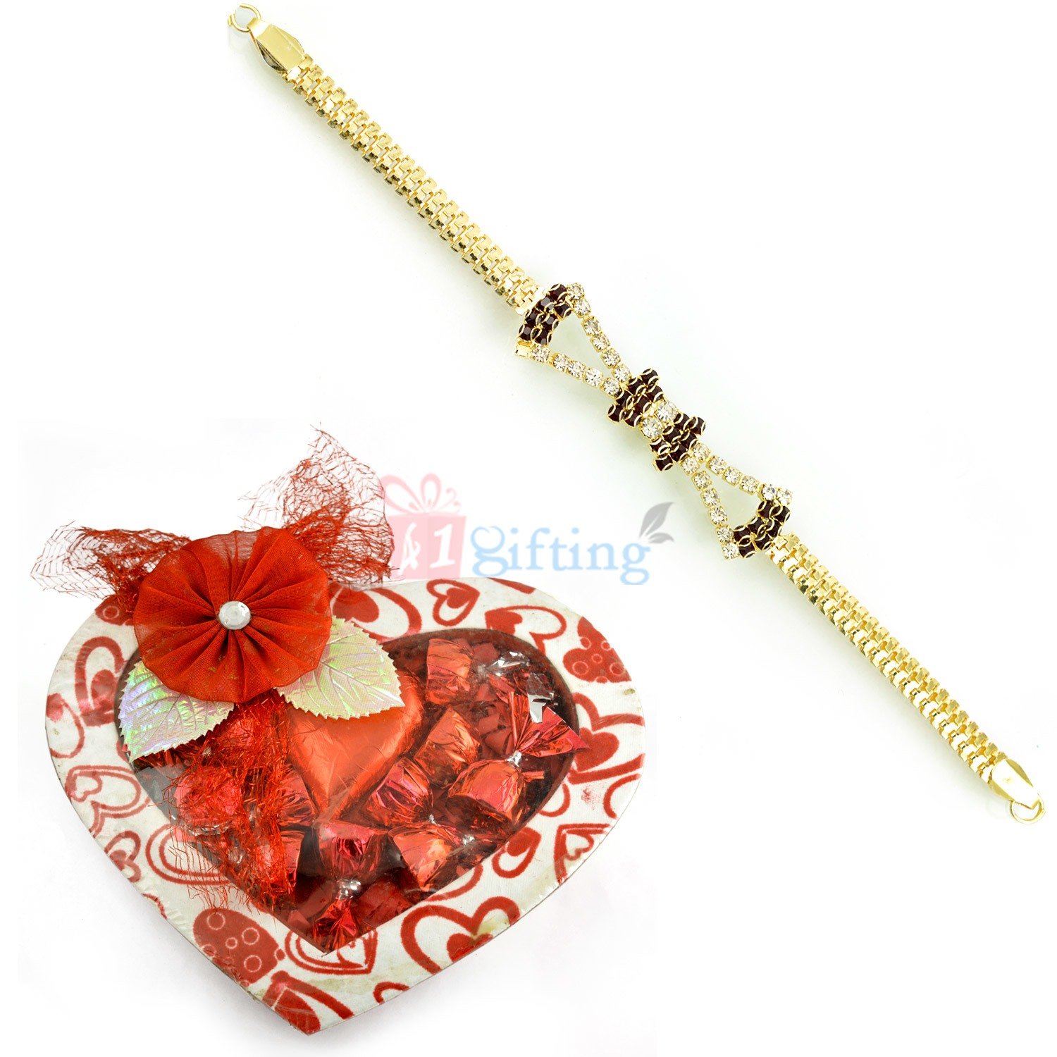 Golden Diamond Bracelet with Heart Chocolate Gift
