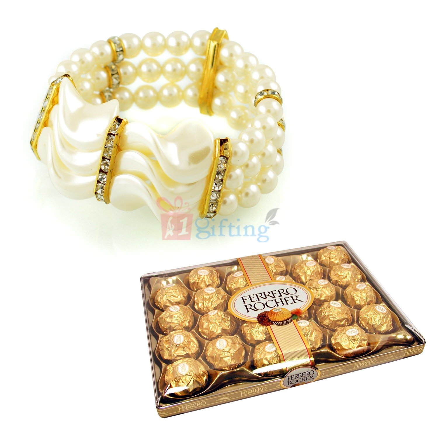 Gorgious Pearl Liner Bracelet with Ferrero Rocher 24 Chocolate