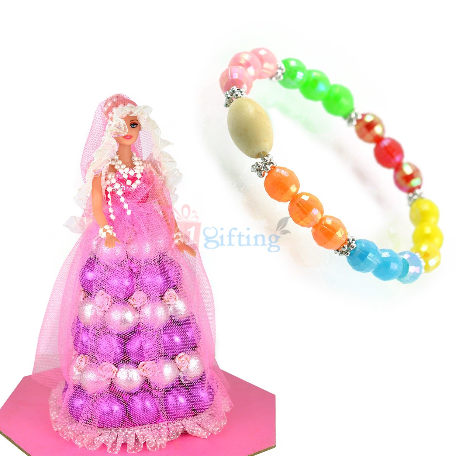 Chocolate Barbie Doll with Multi Color Beads Bracelet