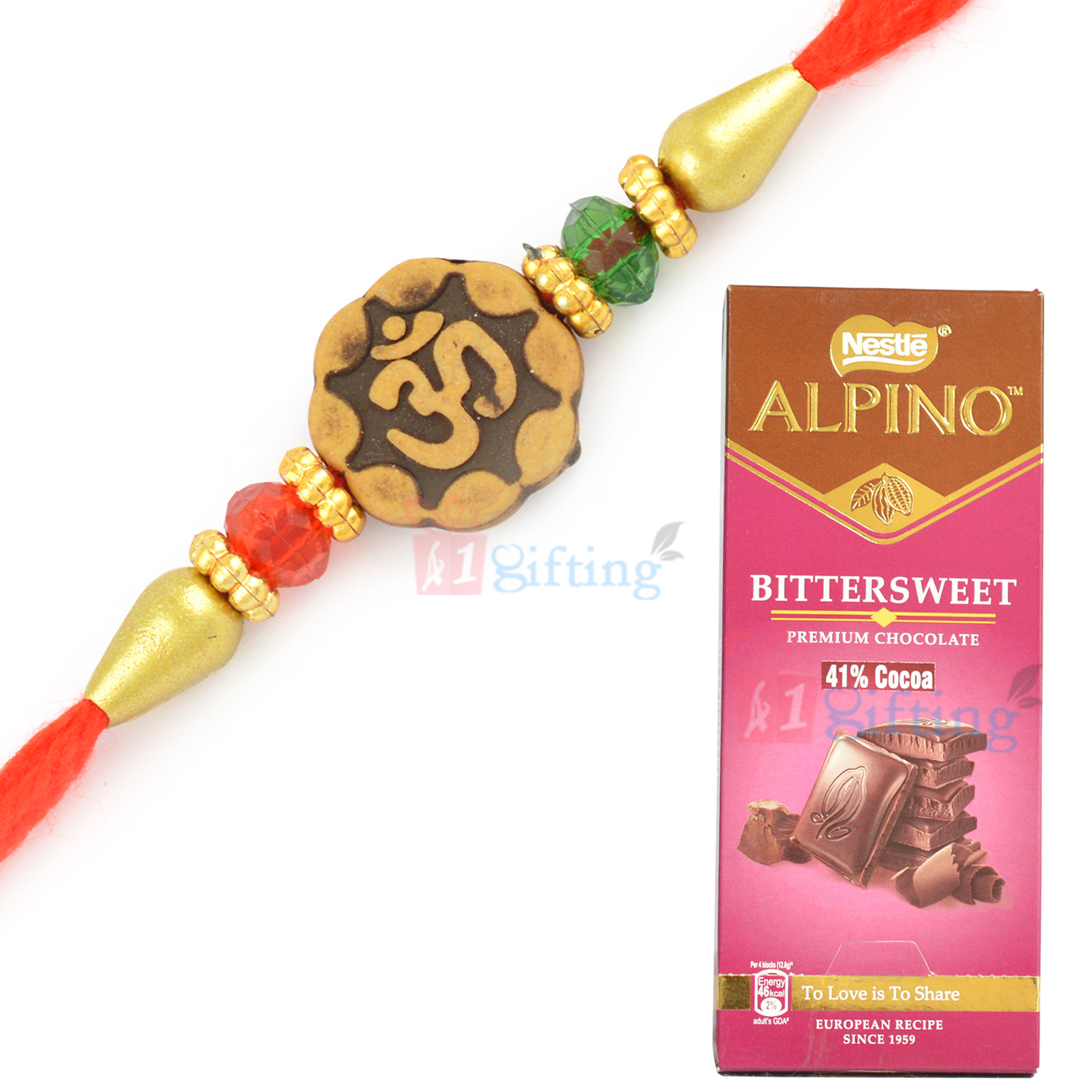 Alpino Bittersweet Premium Chocolate and Auspicious OM Rakhi