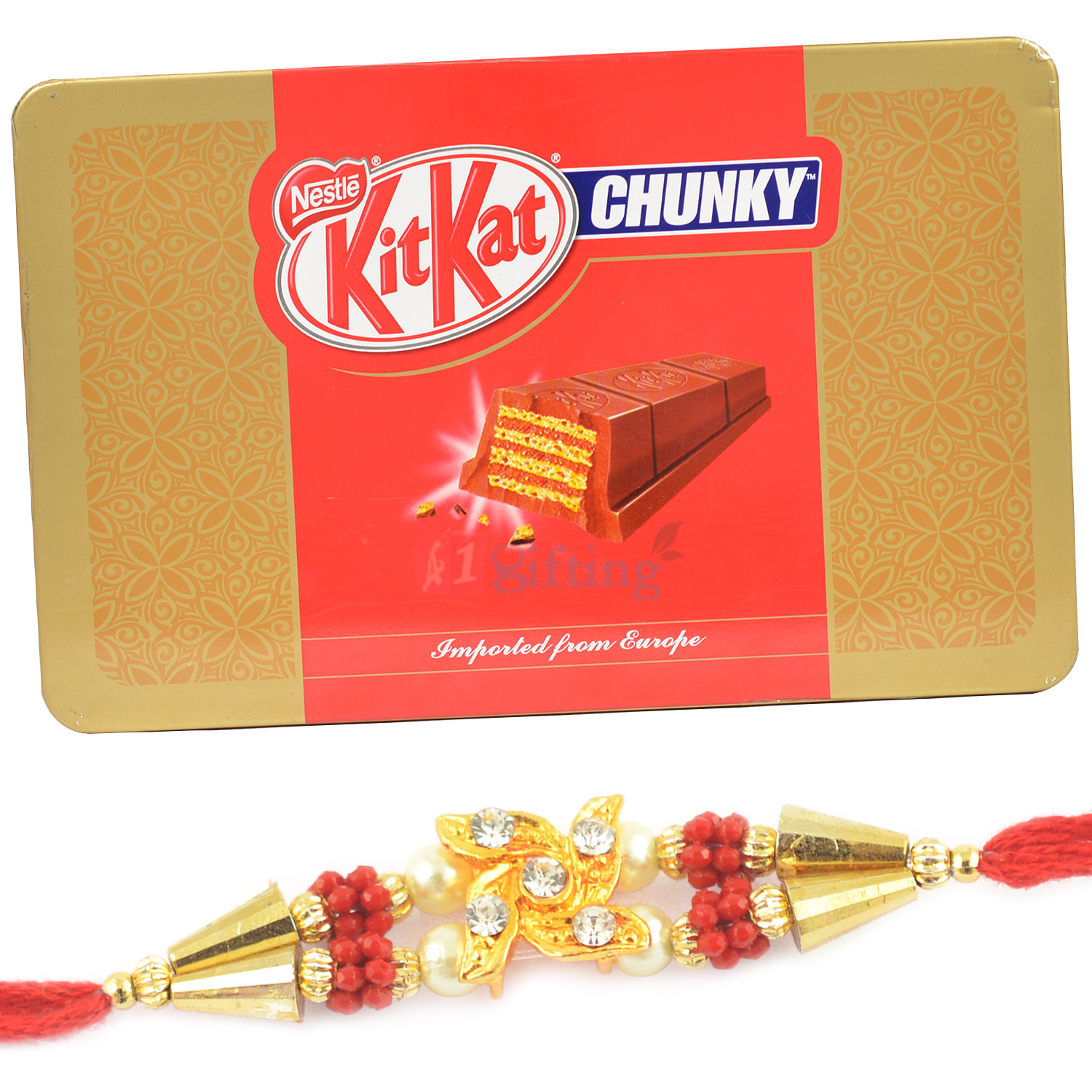 KitKat Chunky Chocolate Box with Diamond and Beads Rakhi