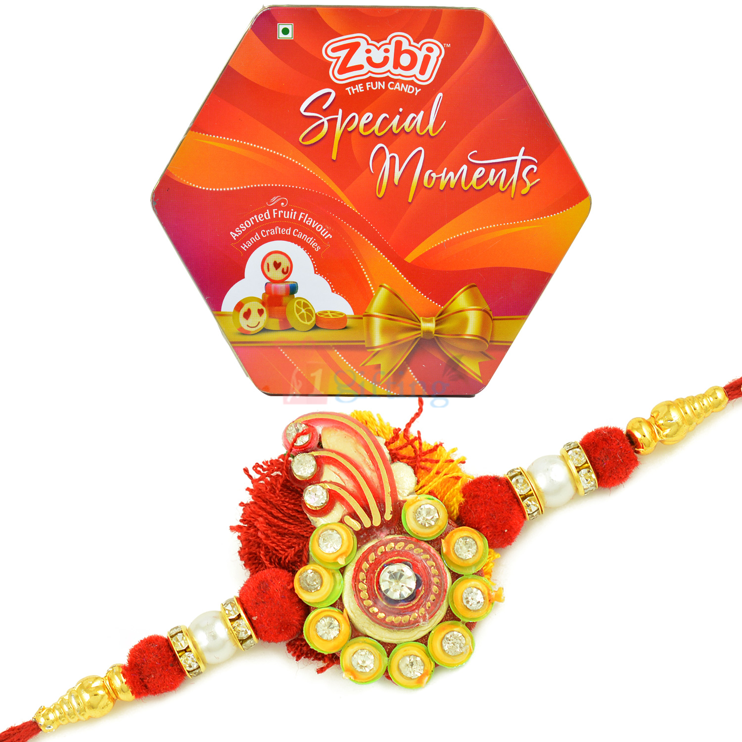 Beautiful Mauli Rakhi with Zubi Special Moments Chocolate Box