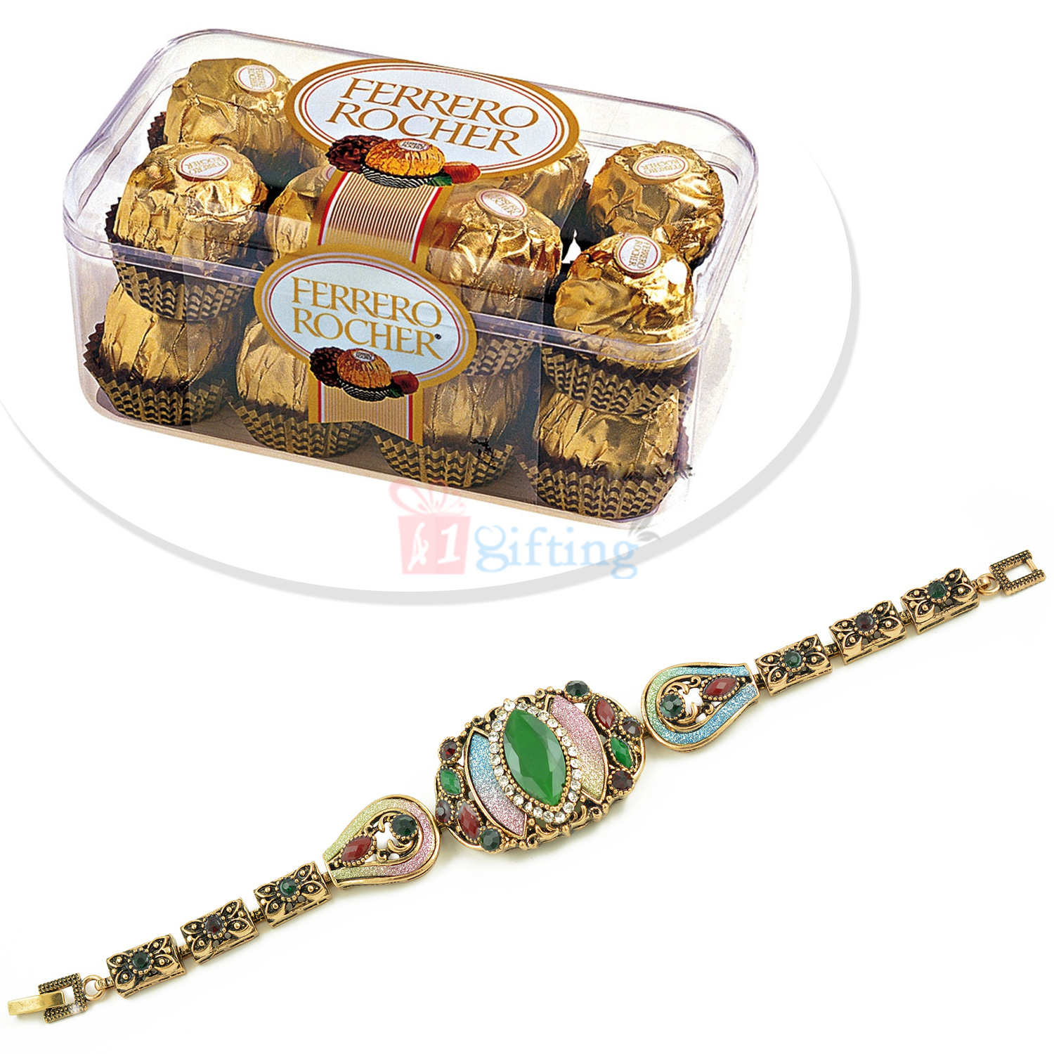 T-16 Ferrero Rocher Chocolate with Designer Rakhi Bracelet