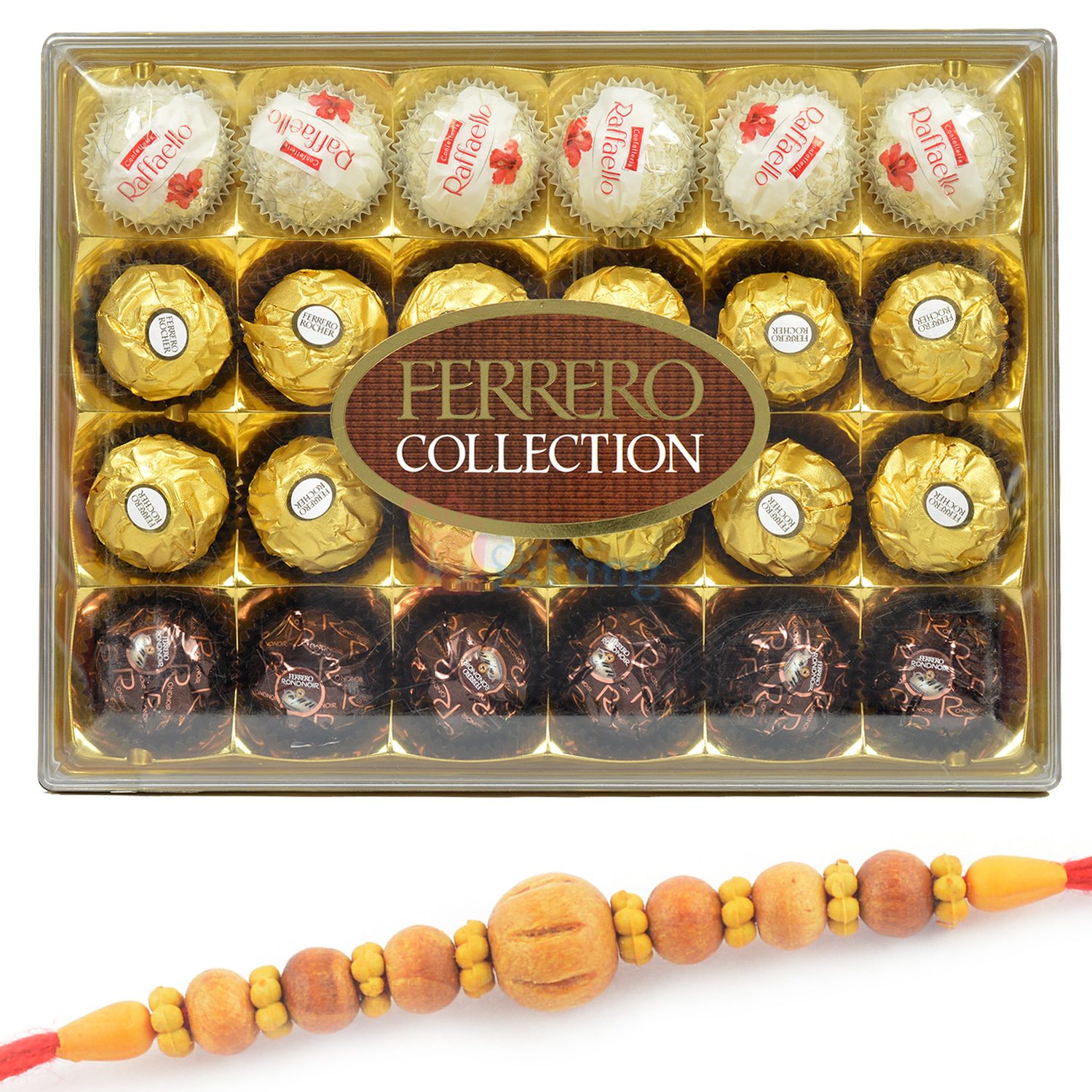 24 Pcs Ferrero Collection Chocolate Box with Wooden Beads Rakhi