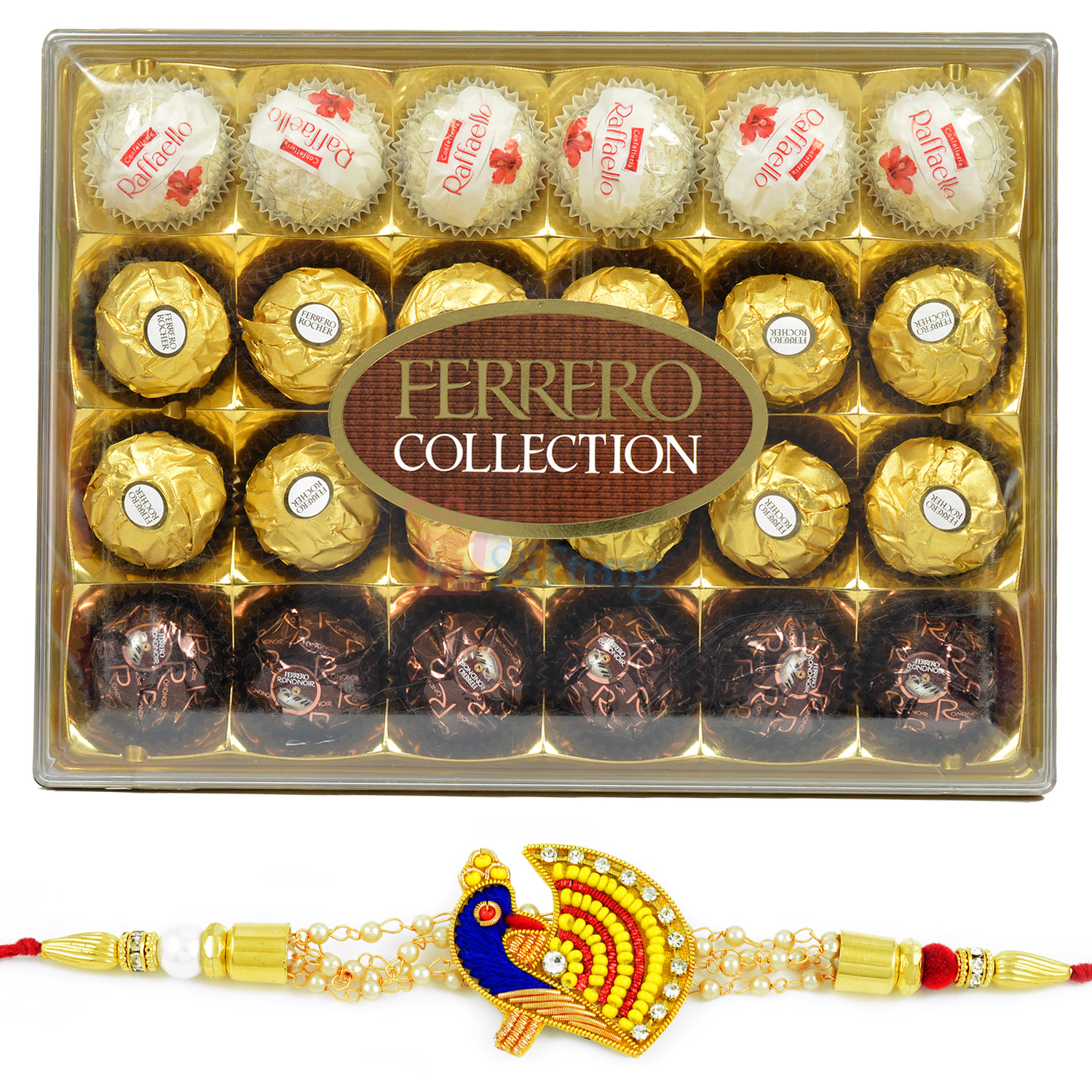 Ferrero Collection T-24 Chocolate Box with Peacock Designer Fancy Rakhi