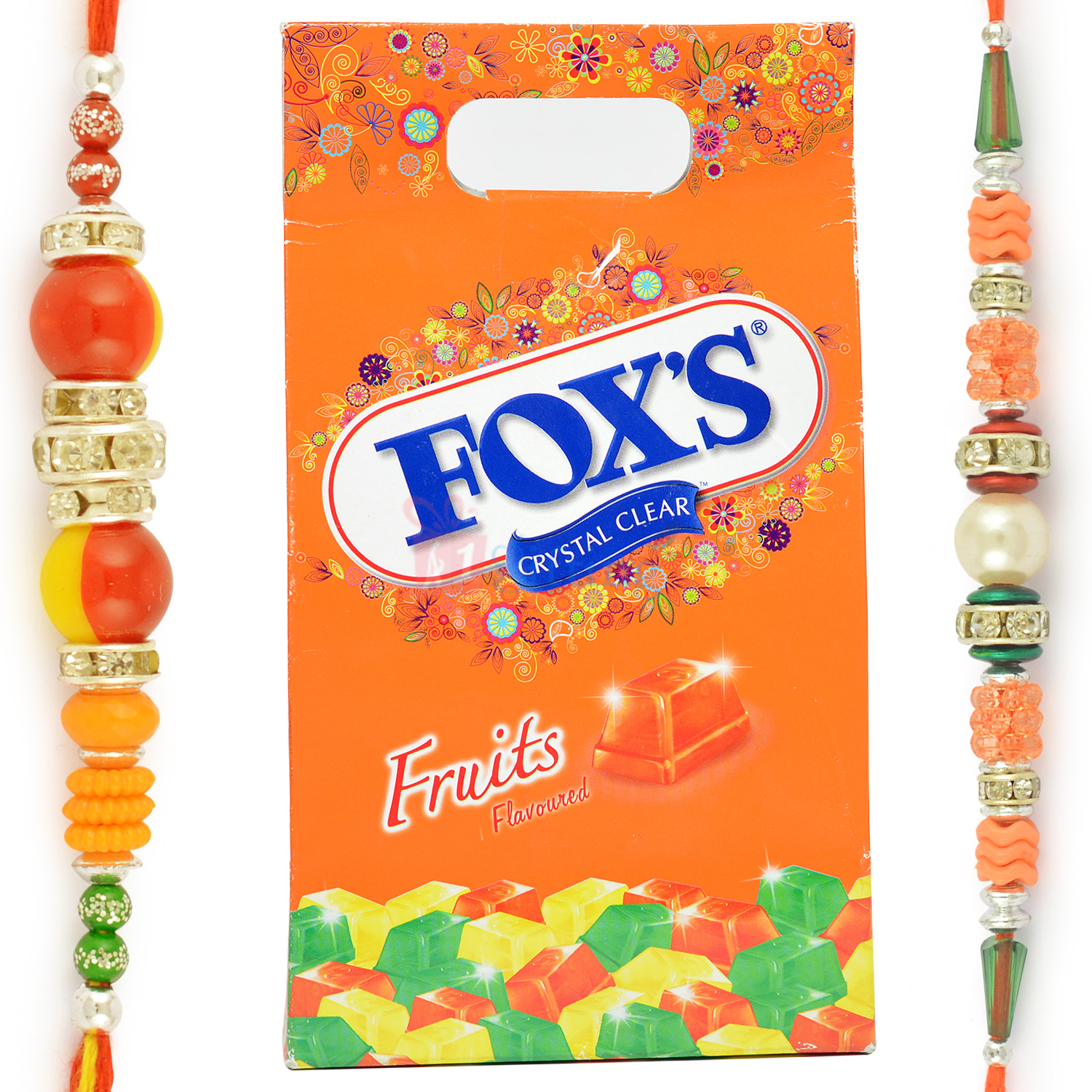 Foxs Crystal Clear Fruit Chocolate and 2 Rakhis for Brother