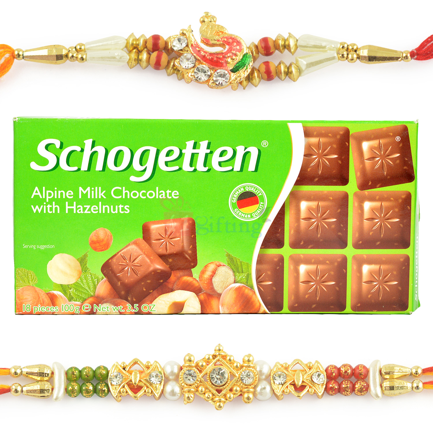 Alpine Schogetten Milk Chocolate with Golden Diamond Pair Rakhis
