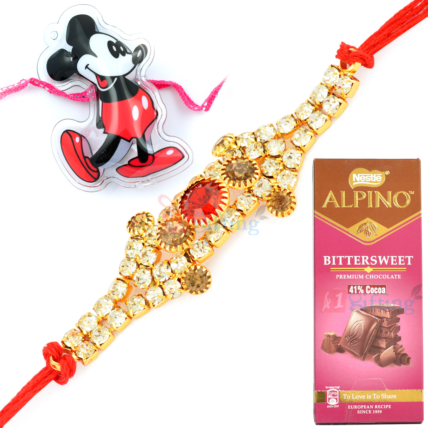 Jewel and Mickey Mouse Kids Rakhi with Bittersweet Chocolate Pack