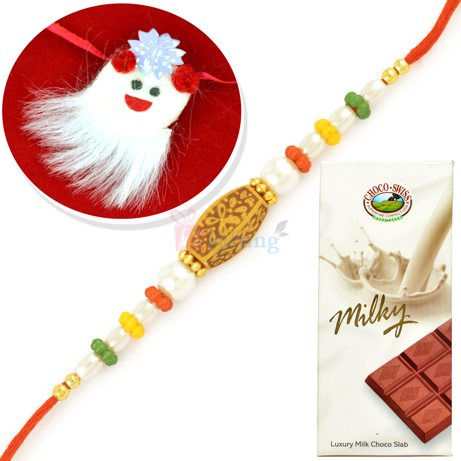 Milky Chocolate with Pearl and Kids Rakhi