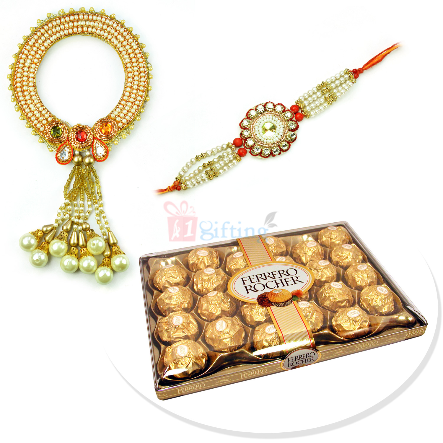 T24 Ferrero Chocolate with Awesome Pair Pearl Rakhi